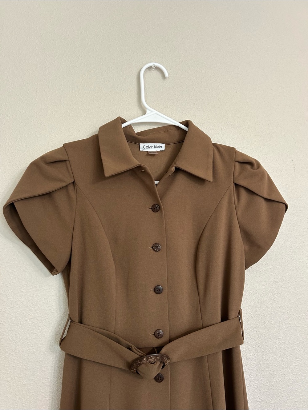 Calvin Klein Chocolate Brown Button-Front Maxi Dress with Belt - Picture 2 of 6